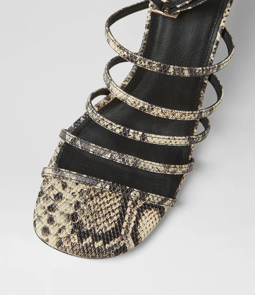 Mollini Fayte Wedge Heel Sandals Cream/Black Snake Print Leather