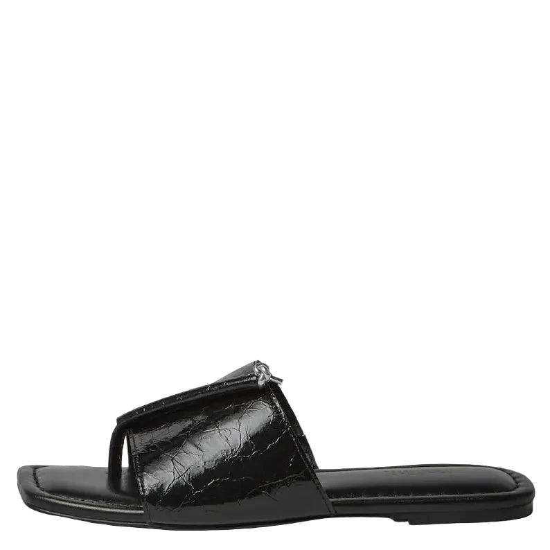 Mollini Misam Thong Sandals Black Crinkle Leather