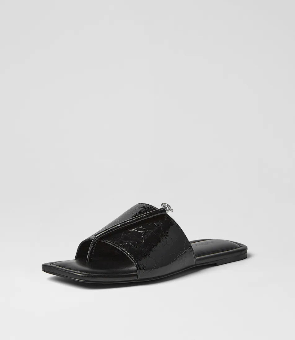 Mollini Misam Thong Sandals Black Crinkle Leather