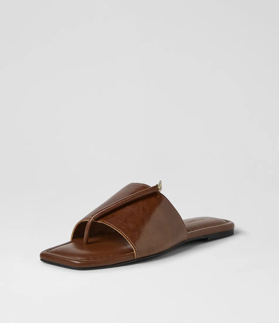 Mollini Misam Thong Sandals Tan Crinkle Leather