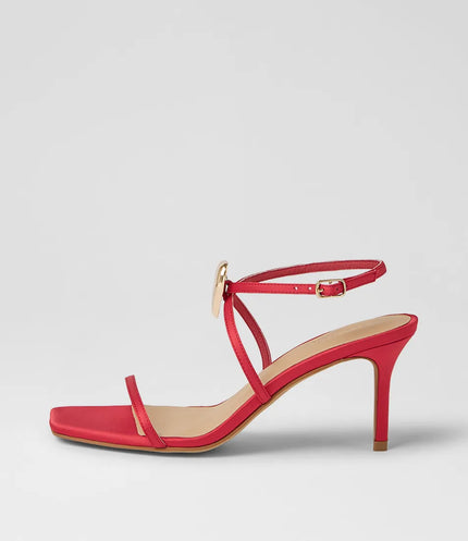 Mollini Piety Heart Detail Heel Sandals Red Satin