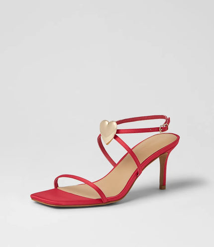 Mollini Piety Heart Detail Heel Sandals Red Satin