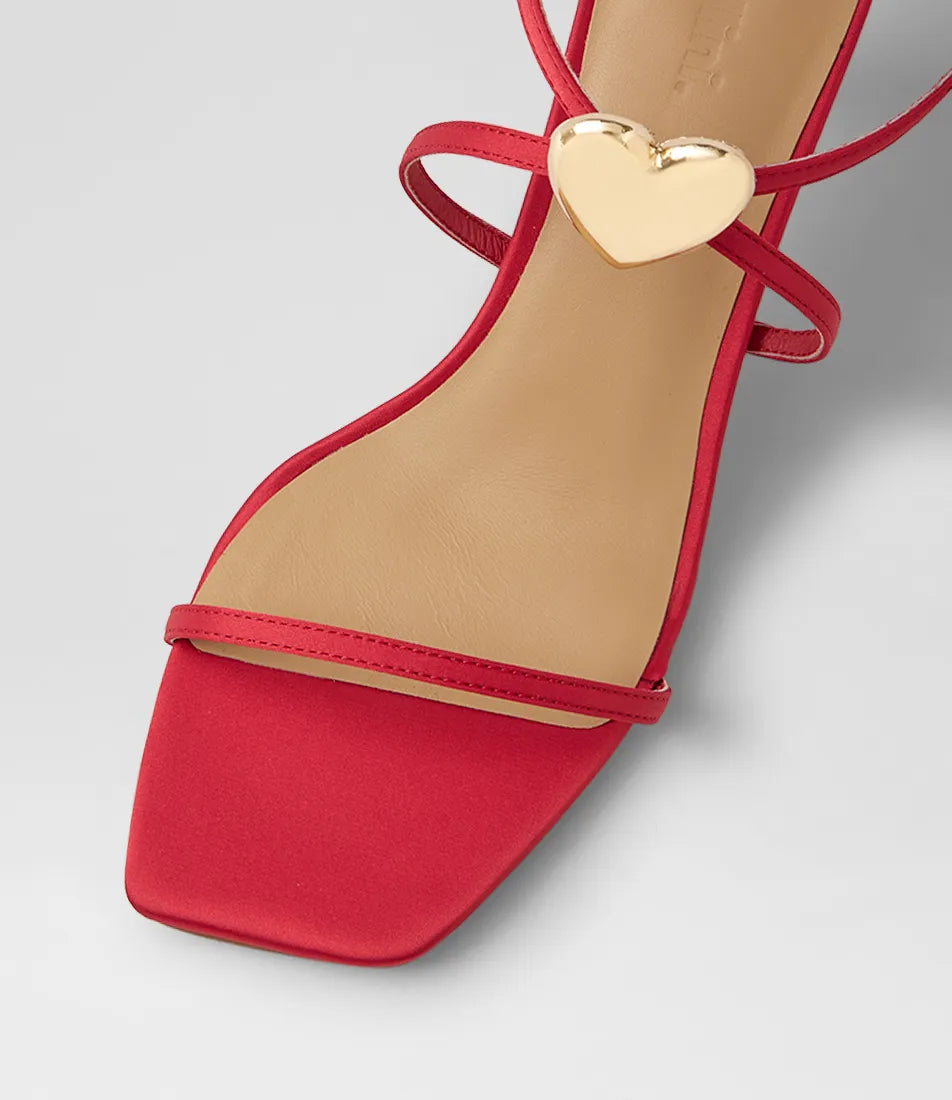 Mollini Piety Heart Detail Heel Sandals Red Satin