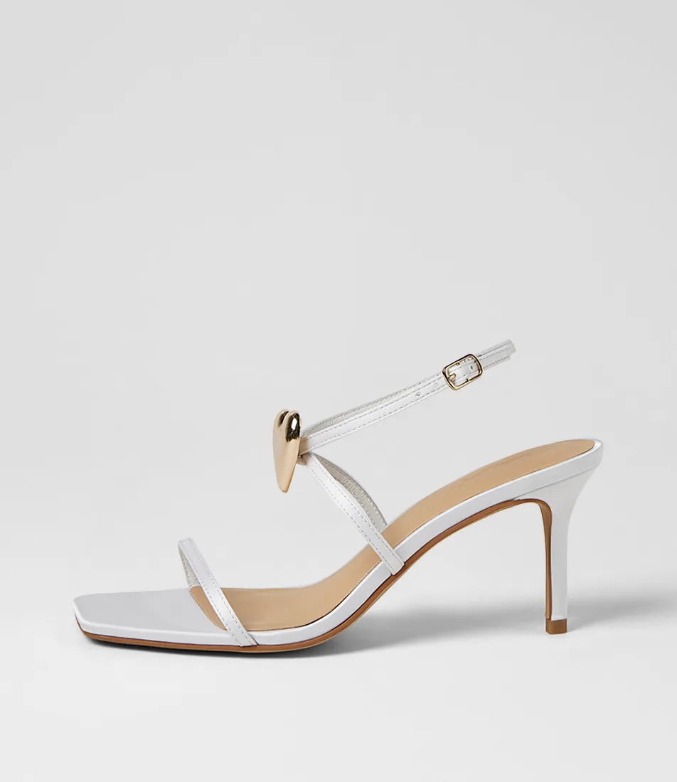 Mollini Piety Heart Detail Heel Sandals White Satin