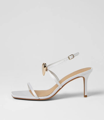 Mollini Piety Heart Detail Heel Sandals White Satin