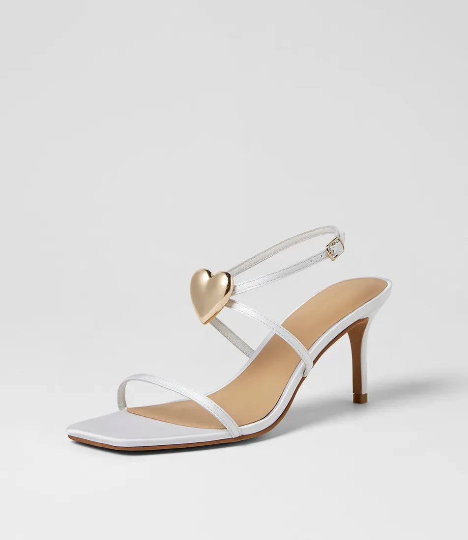 Mollini Piety Heart Detail Heel Sandals White Satin