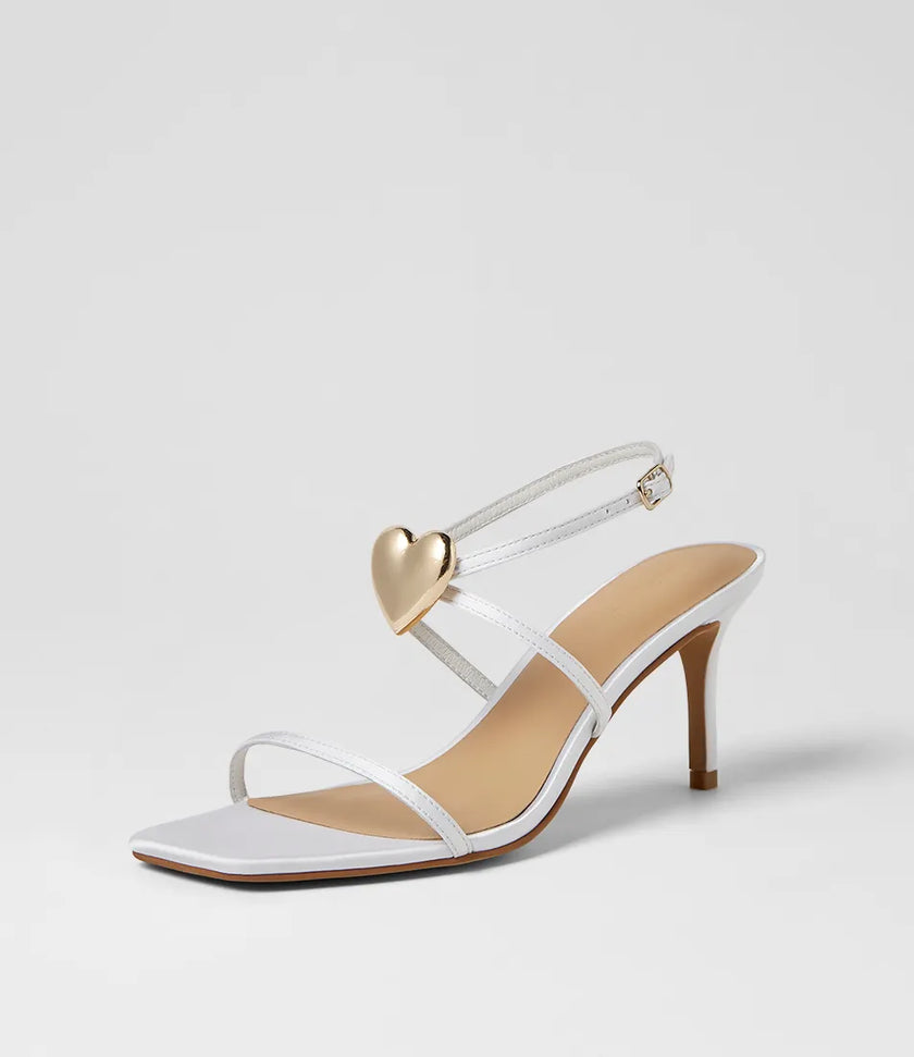 Mollini Piety Heart Detail Heel Sandals White Satin