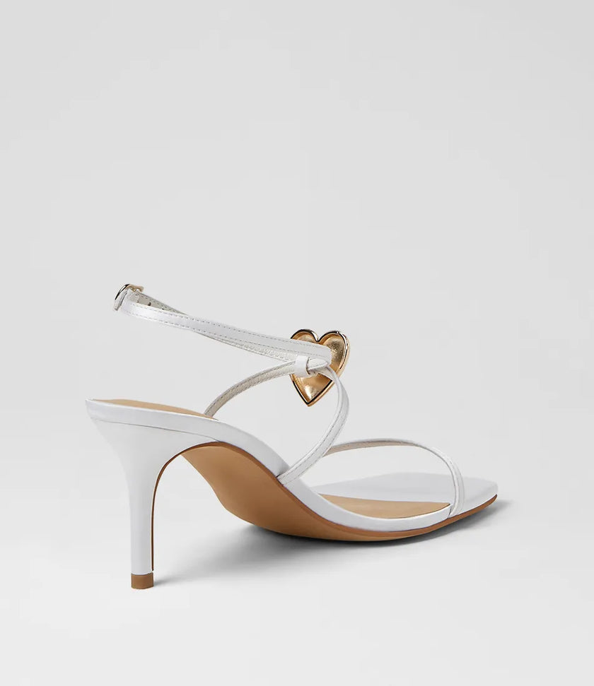 Mollini Piety Heart Detail Heel Sandals White Satin