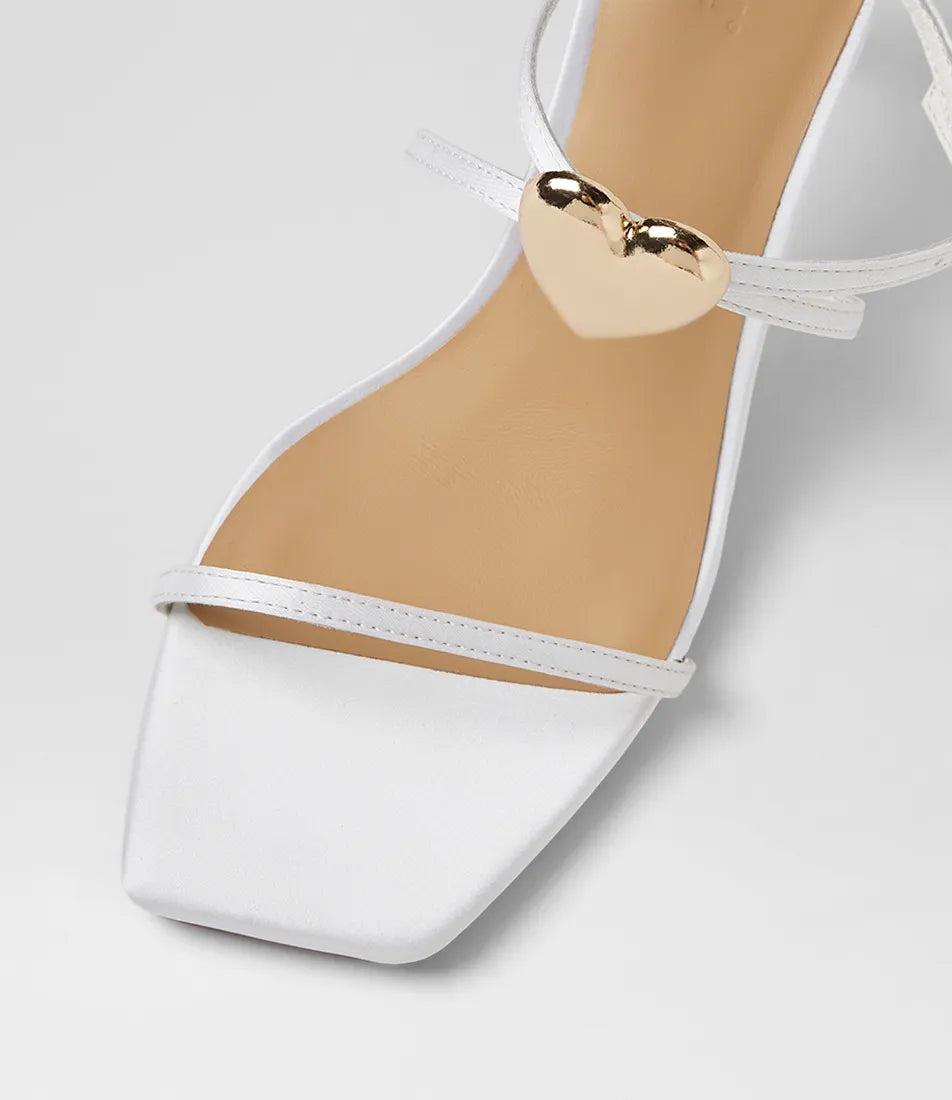 Mollini Piety Heart Detail Heel Sandals White Satin