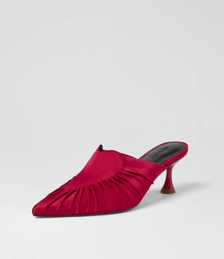 Mollini Fearnot Heart Detail Heel Mules Red Satin