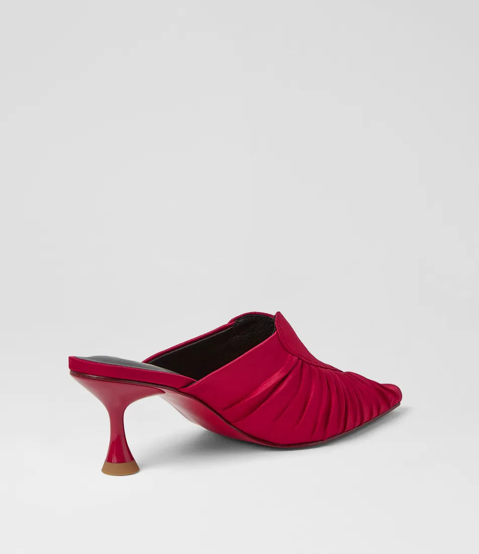 Mollini Fearnot Heart Detail Heel Mules Red Satin