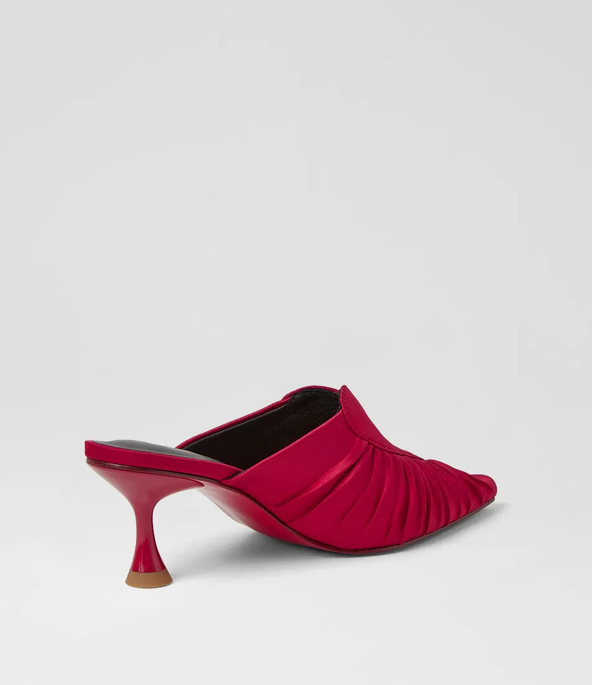 Mollini Fearnot Heart Detail Heel Mules Red Satin