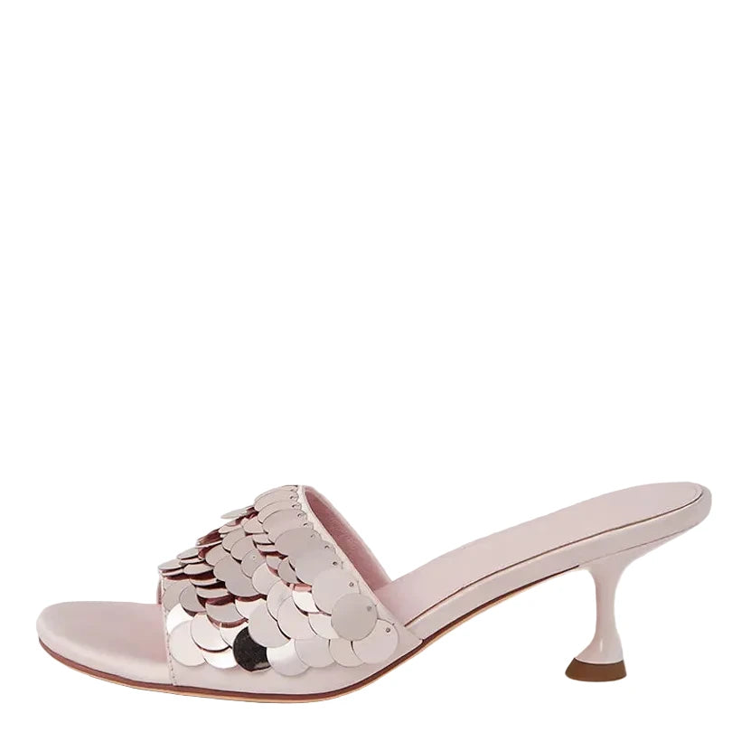 Mollini Ampale Sequin Mules Pale Pink