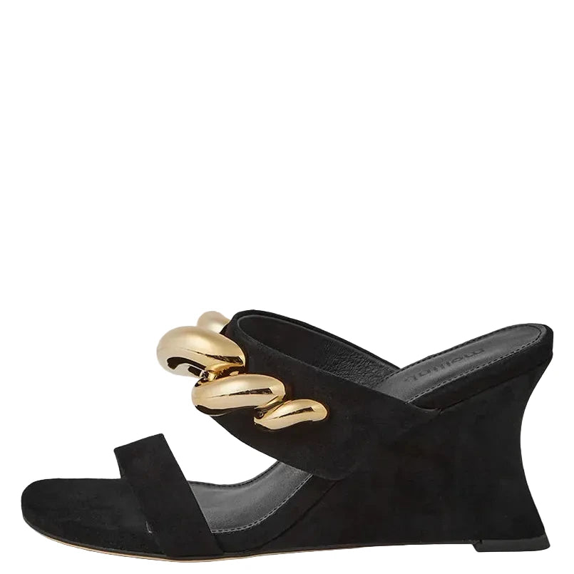 Mollini Ellsa Wedge Heels Black Suede/ Gold Hardware