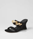 Mollini Ellsa Wedge Heels Black Suede/ Gold Hardware