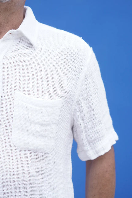 Rustic Linen Mark Short Sleeve Shirt White