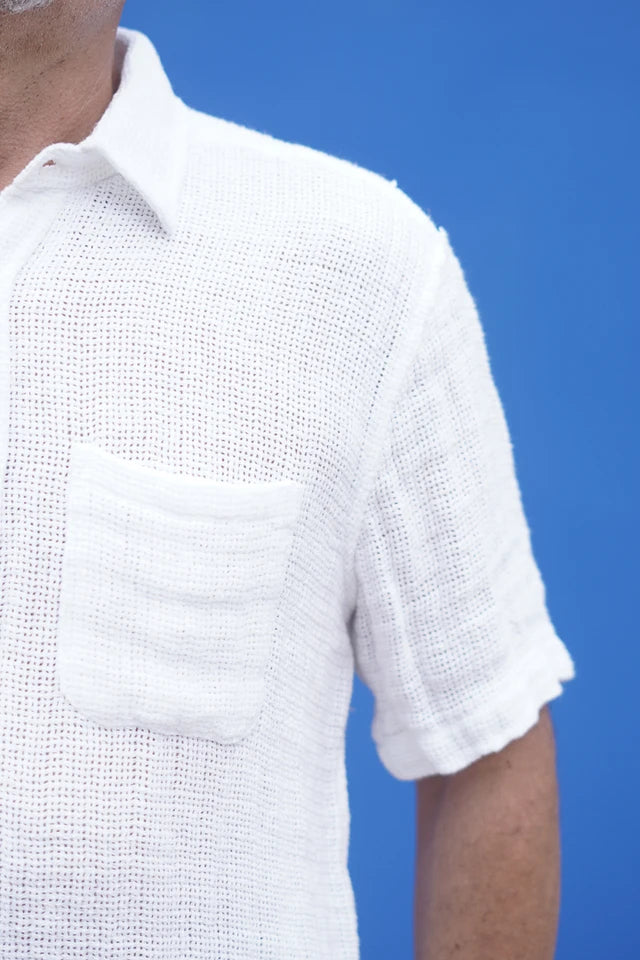 Rustic Linen Mark Short Sleeve Shirt White