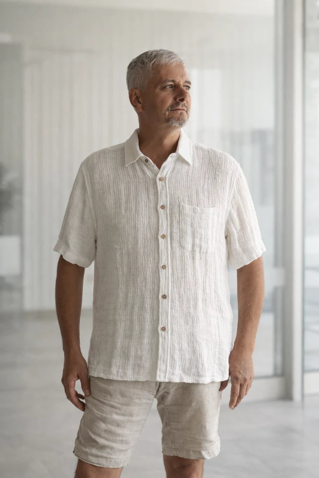 Rustic Linen Mark Short Sleeve Shirt White