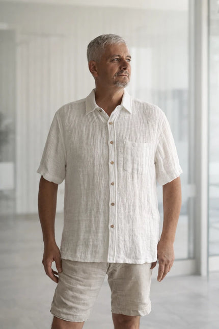 Rustic Linen Mark Short Sleeve Shirt White