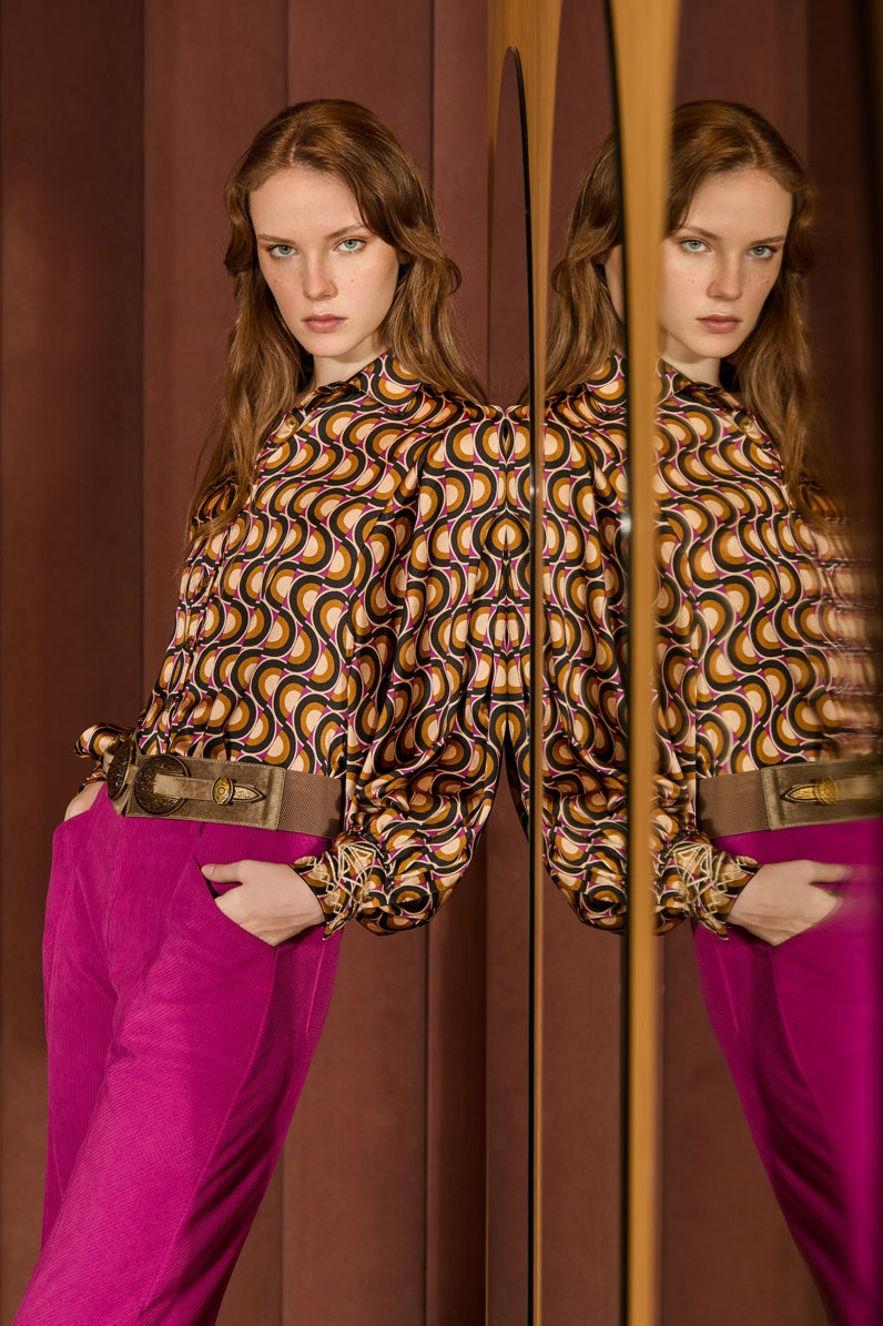 MEISÏE Embroidered Satin Shirt Honey