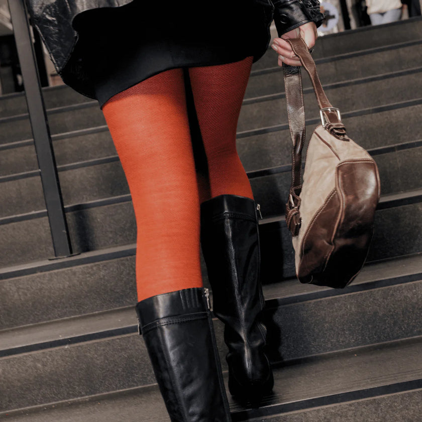 Lamington Merino Wool Textured Knit Tights Spice