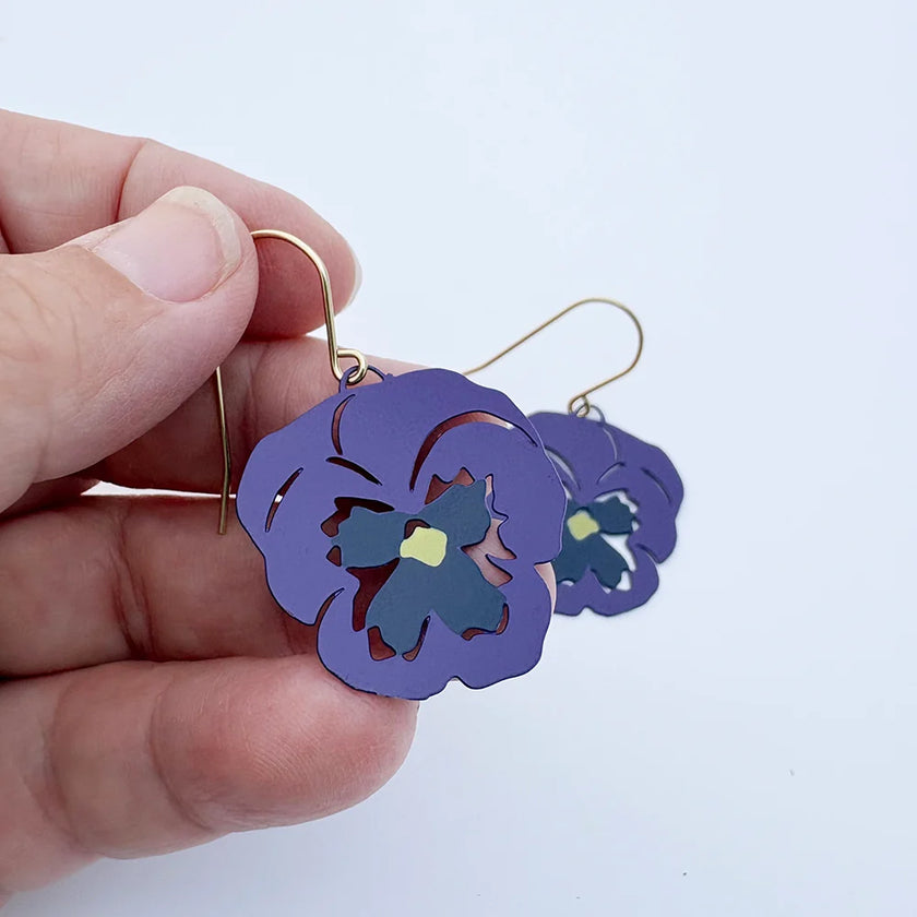 DENZ Pansy Flower Earrings Violet & Purple