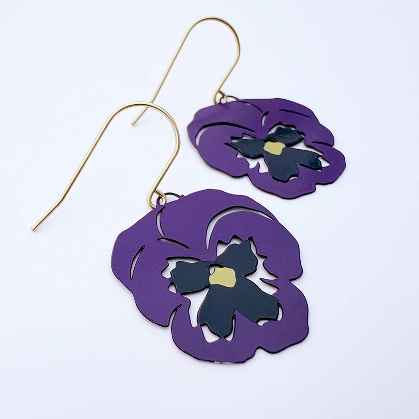 DENZ Pansy Flower Earrings Violet & Purple
