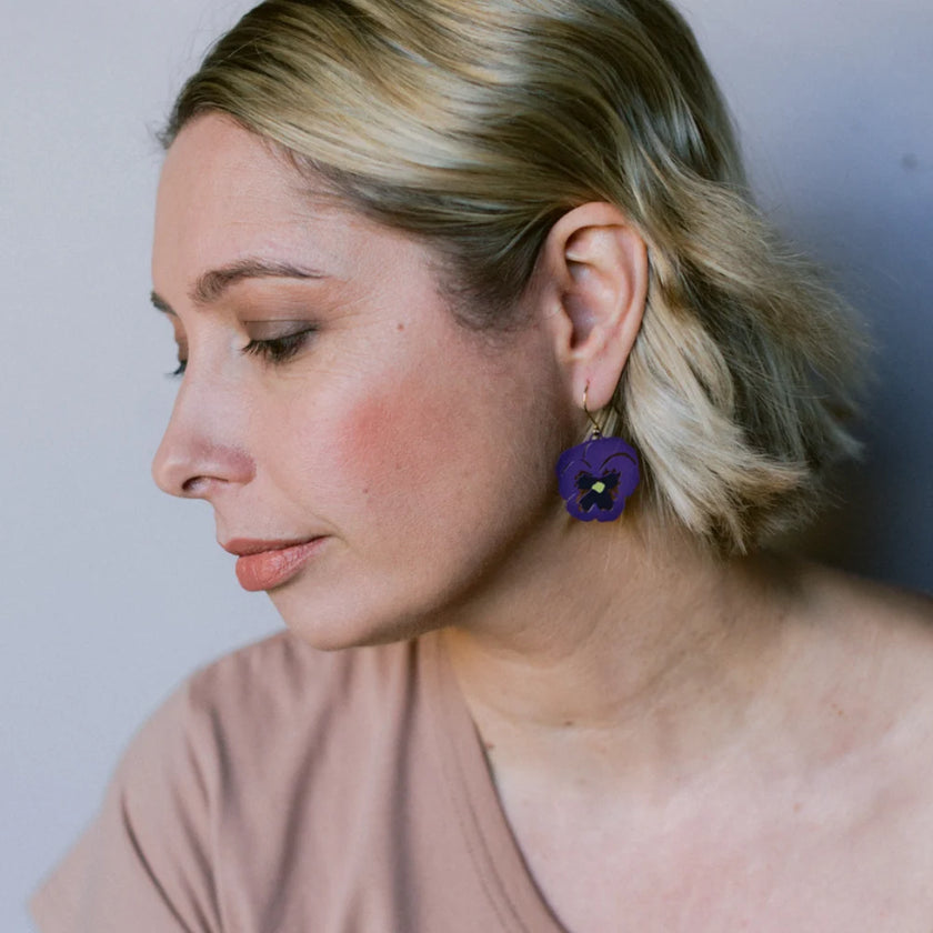 DENZ Pansy Flower Earrings Violet & Purple