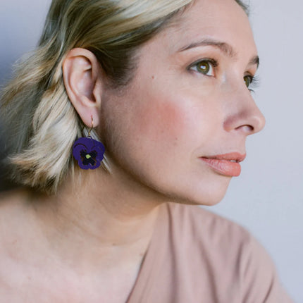 DENZ Pansy Flower Earrings Violet & Purple
