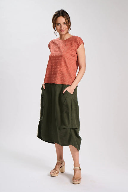 Olga De Polga Milwaukee Fiesta Skirt Khaki Slub Linen