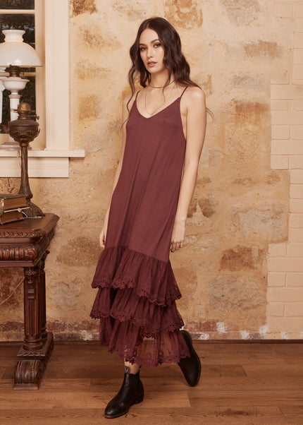 Miss Rose Sister Violet Evangeline Slip Dress Bordeaux