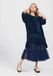 Miss Rose Sister Violet Florentine Velvet Coat Dress Midnight Blue