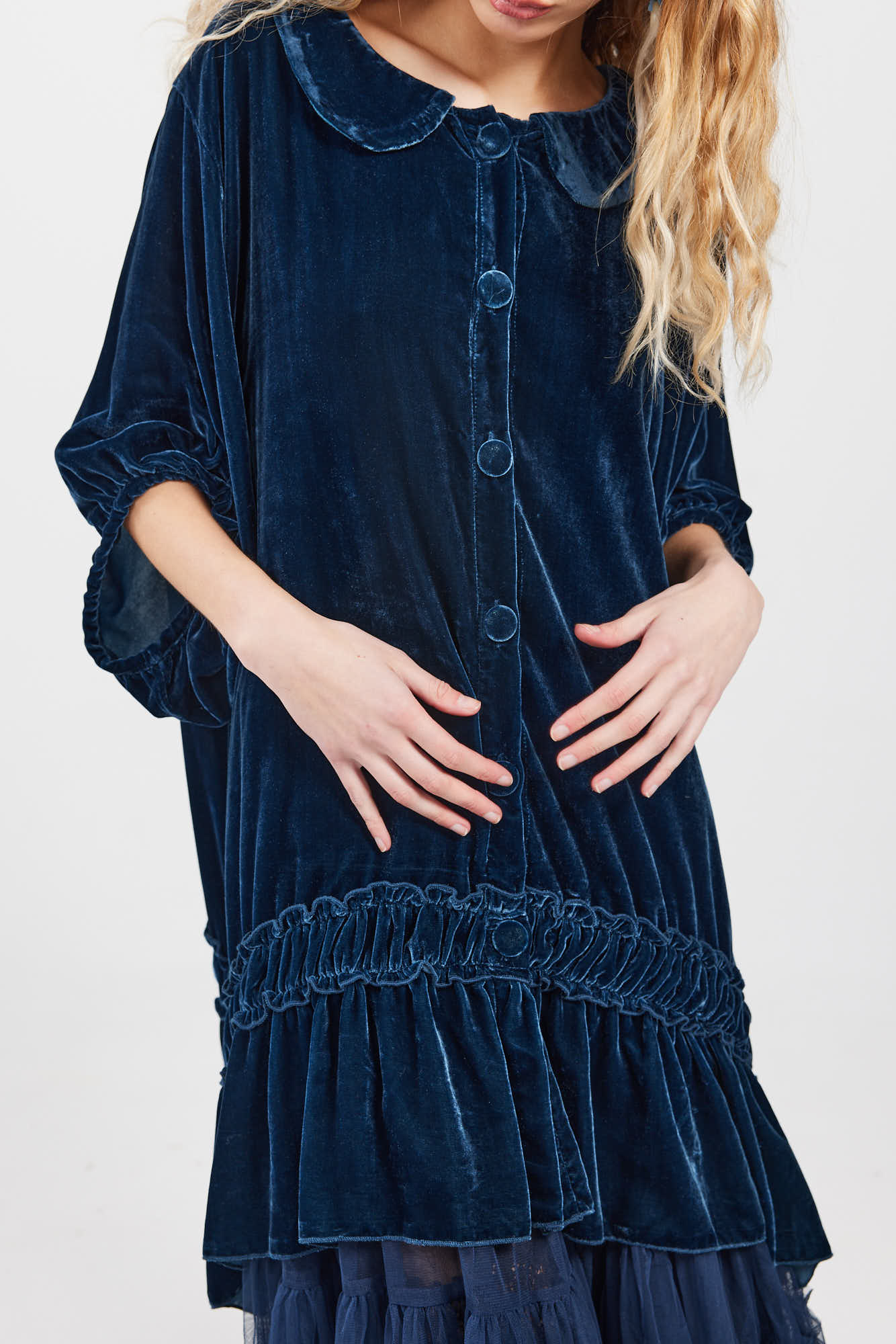 Miss Rose Sister Violet Florentine Velvet Coat Dress Midnight Blue