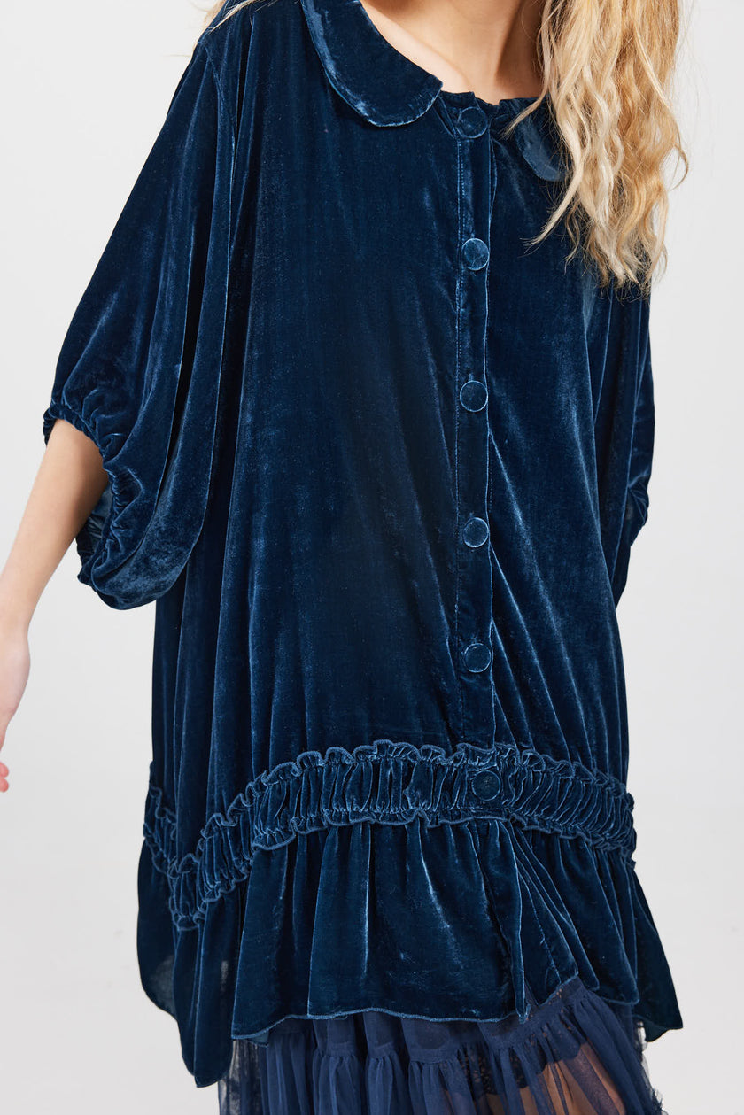 Miss Rose Sister Violet Florentine Velvet Coat Dress Midnight Blue