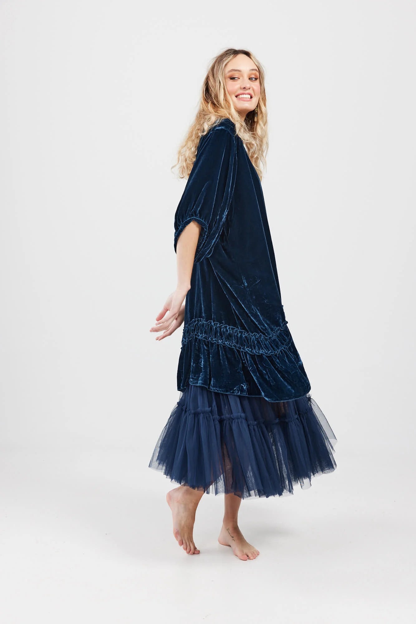 Miss Rose Sister Violet Violette Velvet Dress Midnight Blue