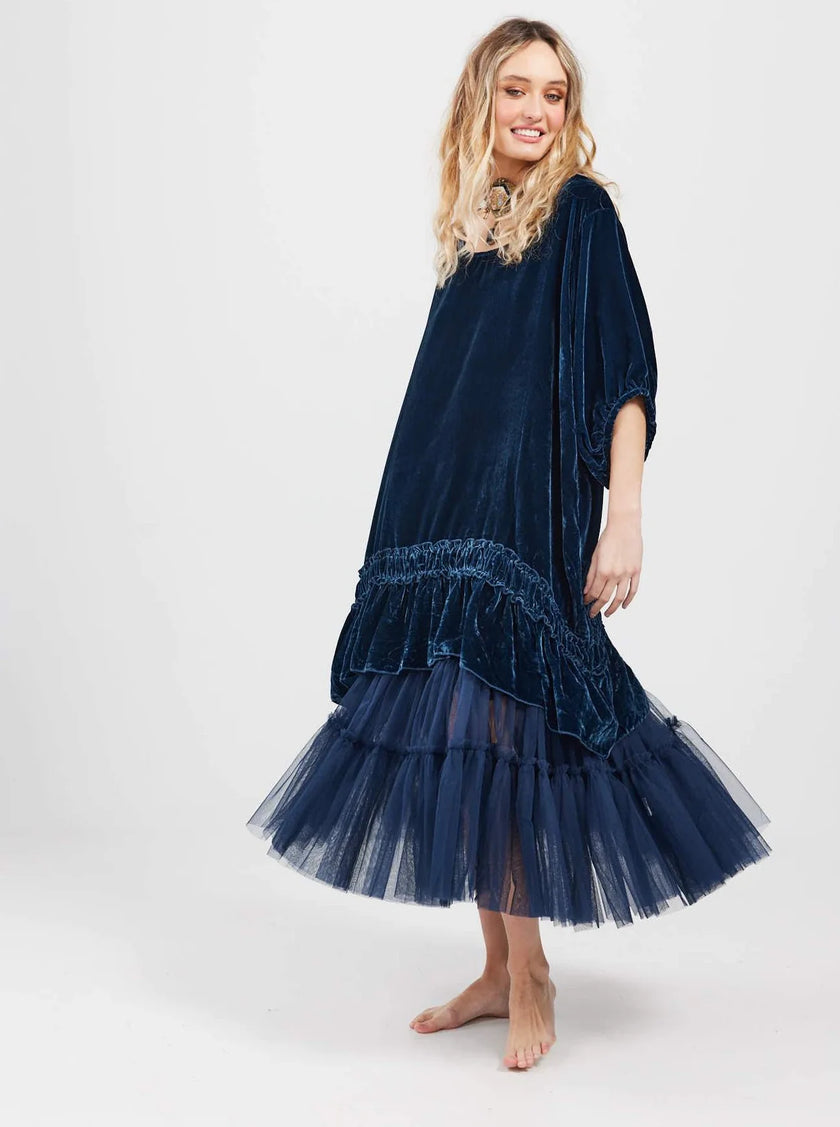 Miss Rose Sister Violet Violette Velvet Dress Midnight Blue