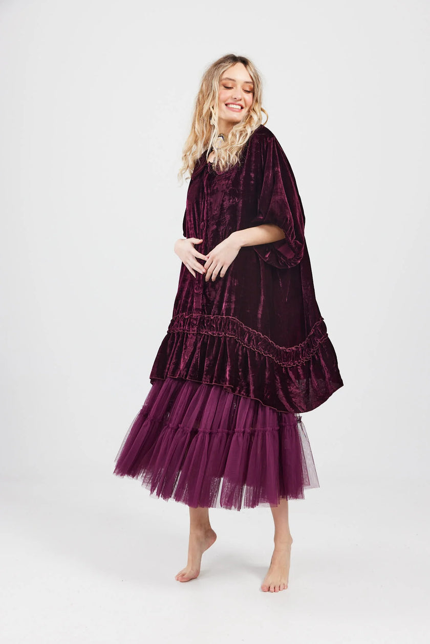 Miss Rose Sister Violet Florentine Velvet Coat Dress Bordeaux