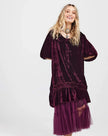 Miss Rose Sister Violet Florentine Velvet Coat Dress Bordeaux