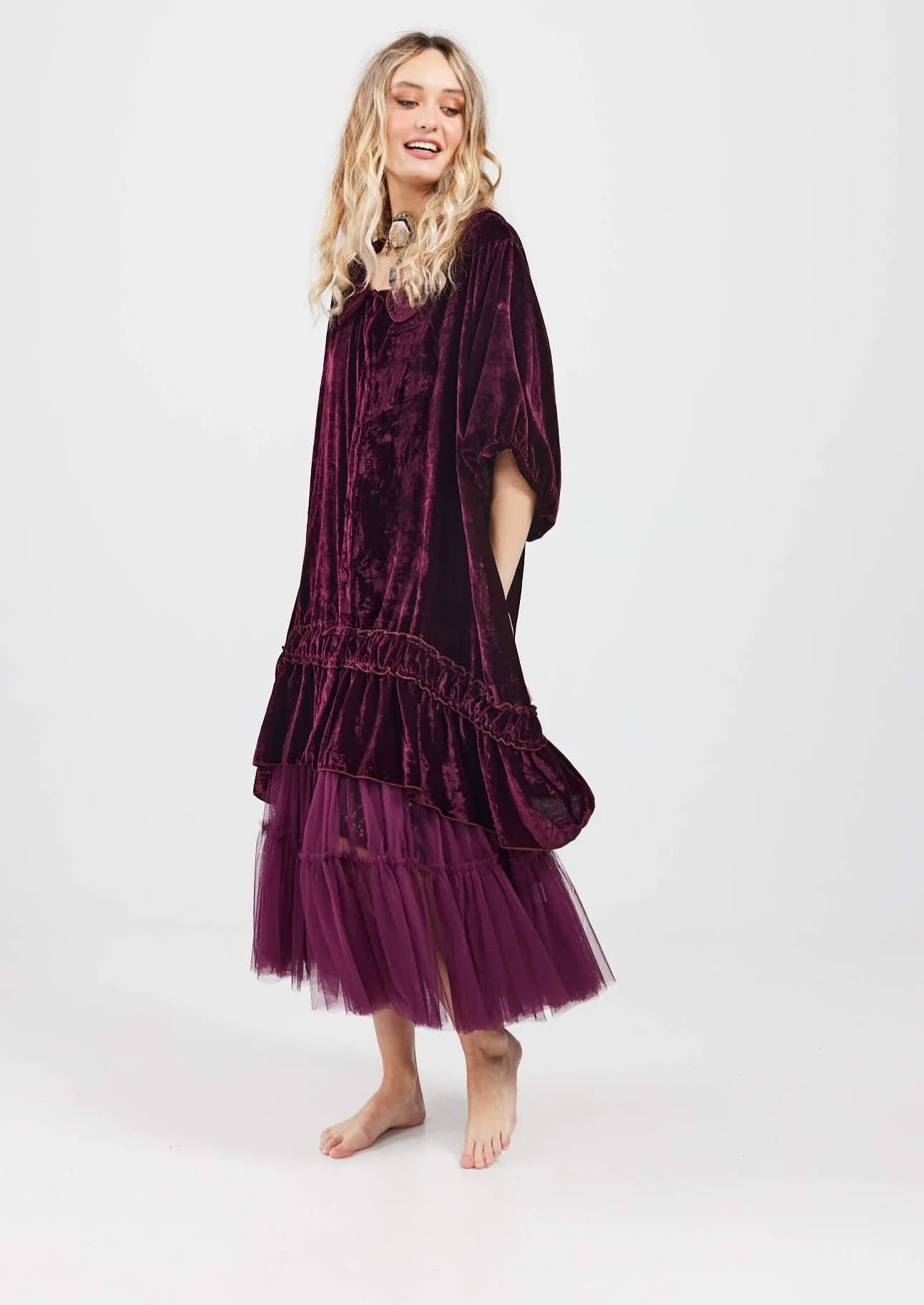 Miss Rose Sister Violet Florentine Velvet Coat Dress Bordeaux