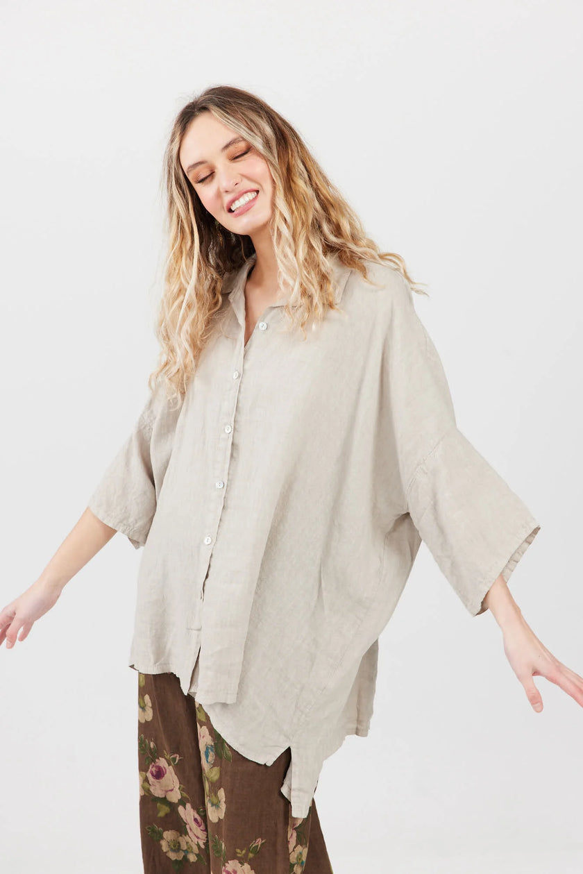 Miss Rose Sister Violet Teddie Linen Shirt Stone