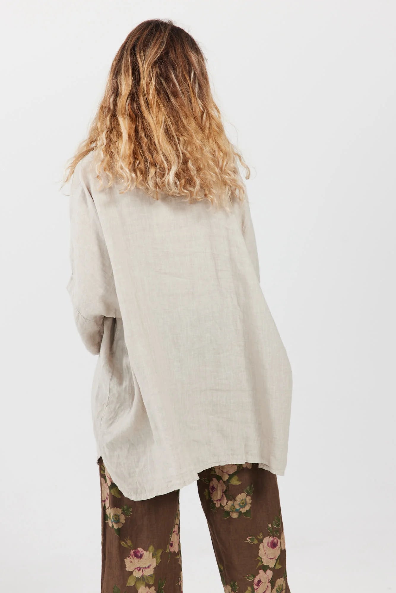 Miss Rose Sister Violet Teddie Linen Shirt Stone