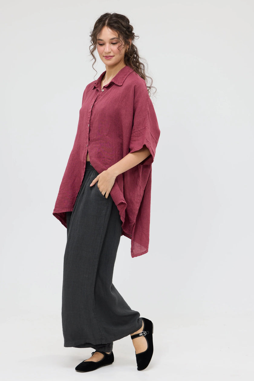 Miss Rose Sister Violet Teddie Linen Shirt Berry