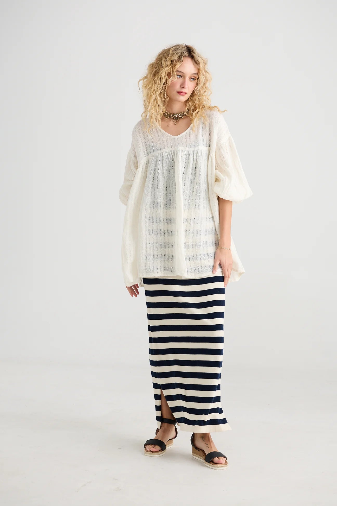 Miss Rose Sister Violet Sailor Rose Cotton Skirt Navy/ Cream Stripe