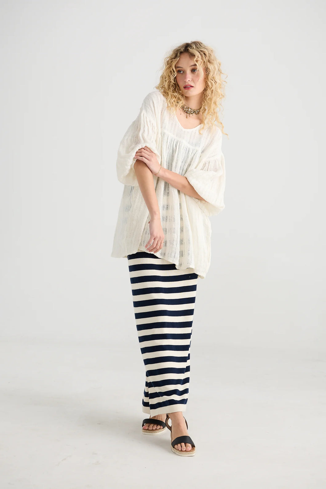 Miss Rose Sister Violet Sailor Rose Cotton Skirt Navy/ Cream Stripe
