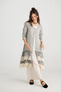 Miss Rose Sister Violet Florette Ruffle Coat Mist Grey