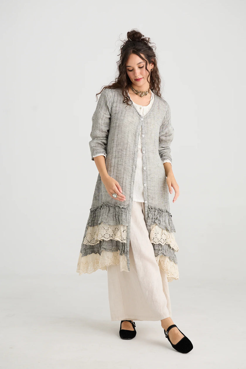 Miss Rose Sister Violet Florette Ruffle Coat Mist Grey