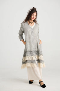 Miss Rose Sister Violet Florette Ruffle Coat Mist Grey