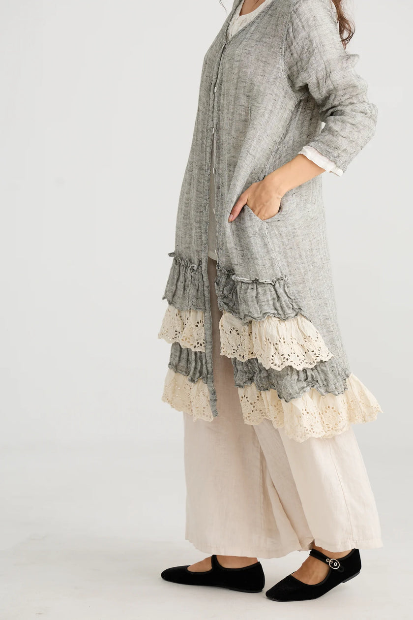 Miss Rose Sister Violet Florette Ruffle Coat Mist Grey