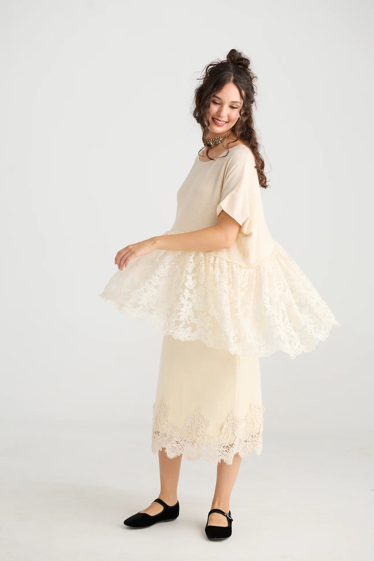 Miss Rose Sister Violet Lillibelle Lace/ Cotton Top Vanilla