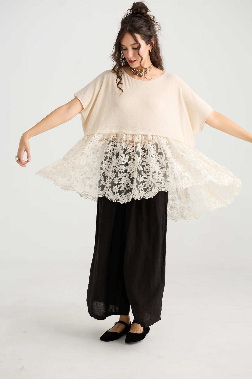 Miss Rose Sister Violet Lillibelle Lace/ Cotton Top Vanilla